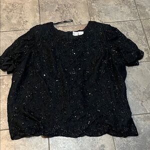 Beaded Black Short-Sleeve Women's Blouse